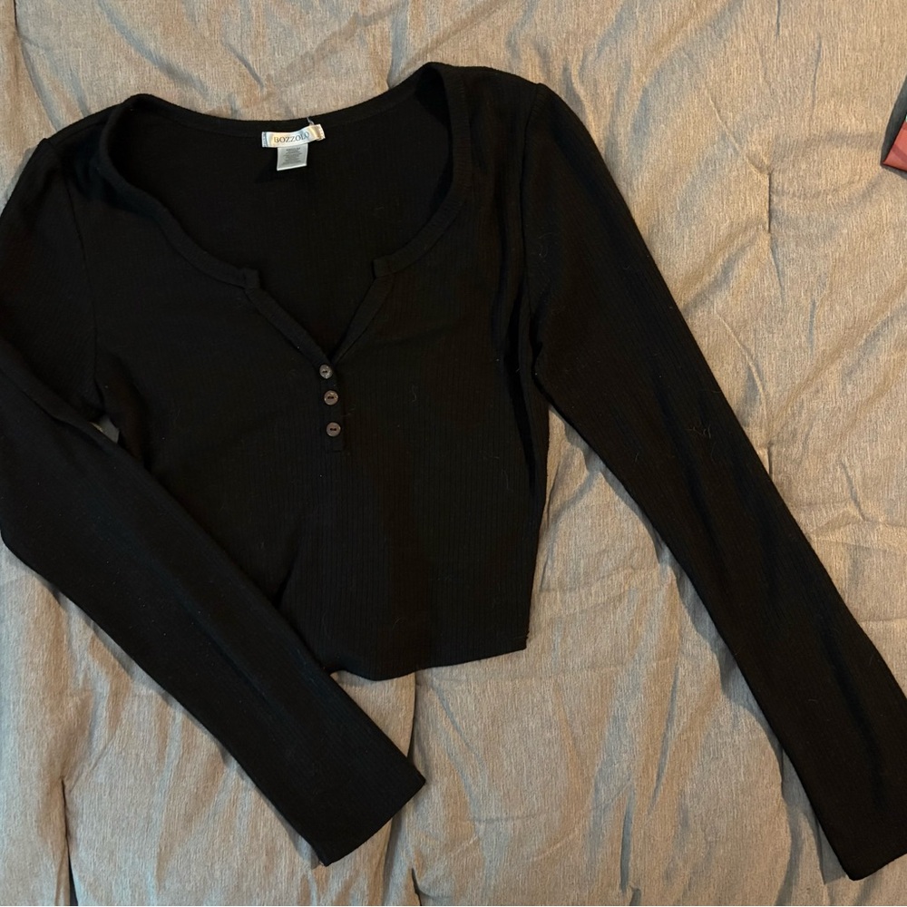 Bozzolo Black Fitted Crop Bodysuit